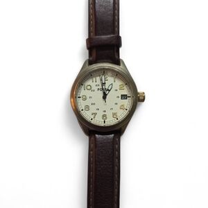 Fossil Watch Men's Leather Band 10 ATM DE 1001 1341012 Date Glow